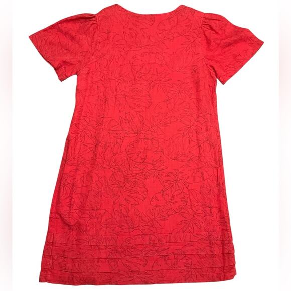 Nicole Miller Ladies Linen Red Dress Pattern Tropical leaf Size Medium NWT - Picture 8 of 10